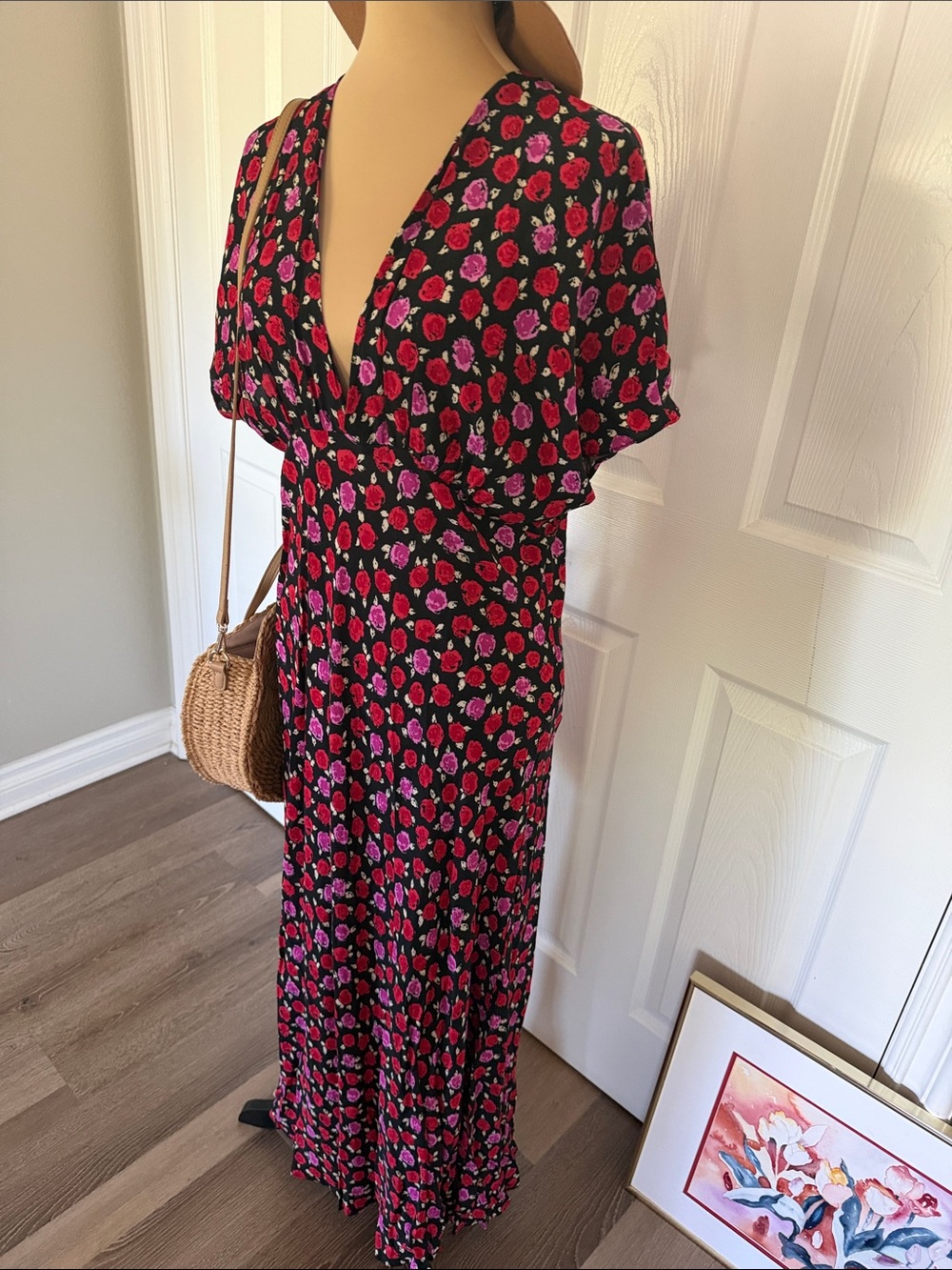 Zara Black Maxi Dress with Pink Floral Print - Picture 2 of 12